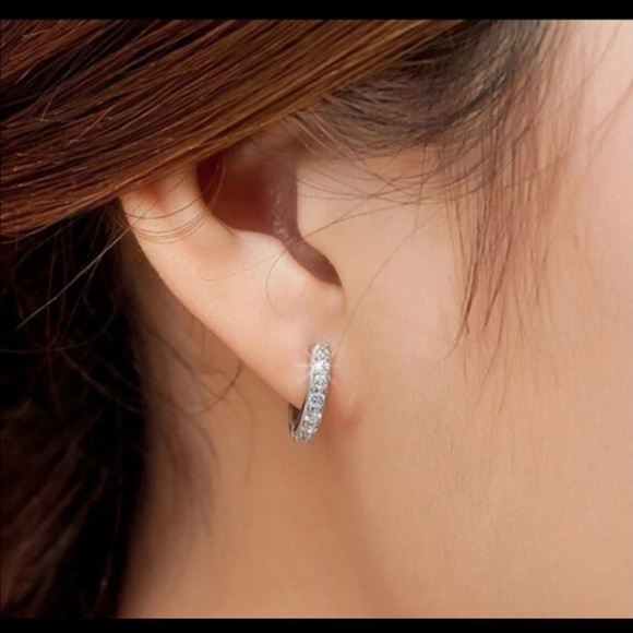 Sterling Silver Crystal huggie hoop earrings - Picture 3 of 7